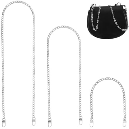 ROOMHUAWAY 3 Taschenkette Silber, Schulterriemen für Taschen, 40 cm/80 cm/120 cm Silberkette für Clutch Handtasche, Ersatz-Metallkette für Damen-Taschen, Crossbody Bag Strap Schulterriemen Zubehör