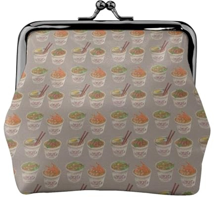 Coquetier, nouilles, ramen, imprimé ramen, double fermoir, cadre en métal, pochette à monnaie en cuir pour femme avec clés, petit sac à main, Noir , Taille unique
