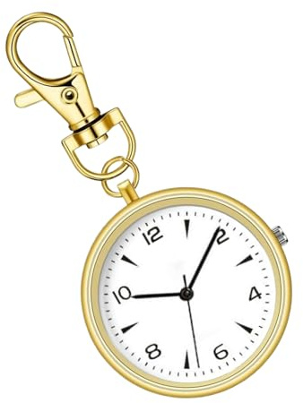 Key Chain Watch, Round Clip on Timepiece, Unisex Portable Silent Pocket Clock, Compact Travel Gear, Home, Workplace, School, Backpack, Outdoor, Purse, Bag 3.23 x 1.57 x 0.28 inches, gold, Se référer
