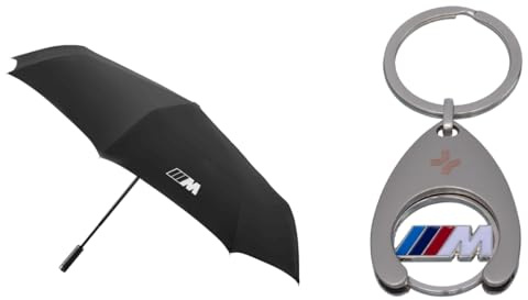 BMW M Taschenschirm – Automatik-Schirm mit M Logo, Carbonoptik-Griff & Schirmhülle – Schwarz – Original Zubehör, kompakter Regenschirm, windfest, leicht & stabil + Einkaufschip
