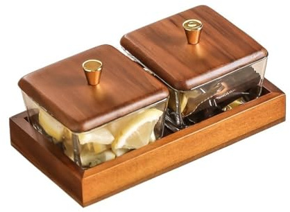 AFGFGHES Fruttiere Piatto di Frutta Secca in Vetro for Snack Domestici in Legno Massello con Coperchio Cestino di Frutta E Verdura(B)