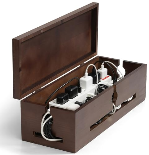 SenlanMot Wooden Cable Management Box – Modern Wire Organizer Box & Power Strip Cover for Home or Office | Large Cable Hider for Wires, Chargers & Extension Leads – Home Organization Storage