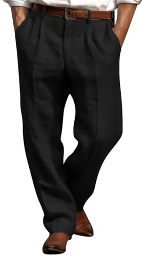 Generisch Leinenhose Herren Lang Weites Bein, Anzughose Mit Taschen Stoffhose Leichter Atmungsaktiv Freizeithose Einfarbig Klassischer Jogging Hose Schlicht Bequeme Softshellhose Für Lässig