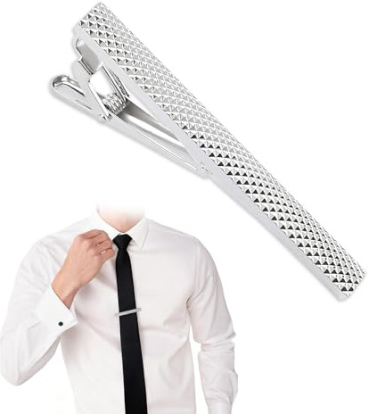 Silver Tie Clip for Men, Elegant Tie Bar Pinch Clips, Classic Grid Style Necktie Men's Tie Pin Clip for Business Party Wedding Anniversary Banquet