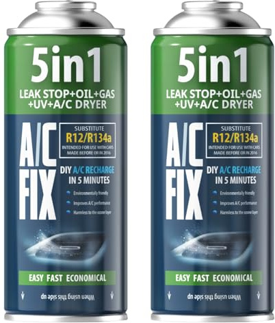 AC FIX 5in1 - Kältemittel R134a x 2 470 g für Auto Klimaanlage mit Öl, Dichtungsmittel, UV-Farbstoff, Trocknungsmittel - Schützt den Kompressor