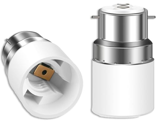 2 PCS B22 to E14 Socket Converter, Bayonet to Small Screw Socket Adapter, 220V BC to SES Lamp Base Adapter for LED, Incandescent, Halogen, CFL Bulbs