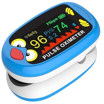 Rechargeable Child Pulse Oximeter – Oxygen Monitor for Kids and Babies, Pediatric Fingertip Blood Oxygen Saturation & Heart Rate Monitor with OLED Display, Auto Shut-Off, USB-C Charging Cable Included- blue