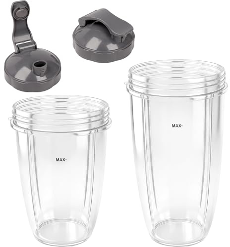 LOMGDOVC Vasos exprimidores para Nutribullet de repuesto, paquete de 2, vasos de licuadora de 32 onzas y 24 onzas con tapas abatibles, compatibles con piezas y accesorios NutriBullet de 600 W y 900 W