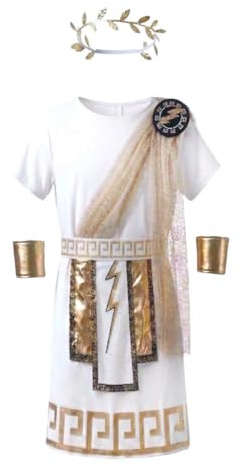 Lito Angels Déguisement Zeus Garçon avec Perruque et Barbe, 5-12 ans | Toge grecque, Perruque, Barbe, Bandeau, Ceinture, Carnaval, Halloween