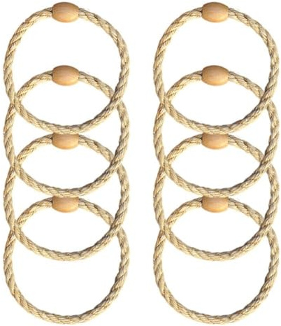Lagomloot Corde de chanvre pour jeu de lancer d'anneaux, 8 anneaux de fête en plein air avec perles en bois pour l'entraînement de vitesse et d'agilité, noir, blanc, jaune