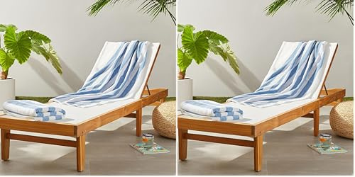 Amazon Basics Toalla para Playa, Piscina, Gimnasio y SPA, 100% Algodón Rayas Cabana, 76 x 152 cm, Azul Claro, Pack de 2 (Paquete de 2)