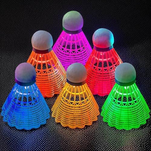 Umllpet 6 STK Badminton Federbälle, Led Nylon Badminton Bälle, LED Licht Federballs, Leuchtende Federbälles, Leucht-Federball Federbälle Badmintons Set für Indoor Outdoor Sportaktivitäten