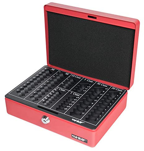 HMF 208-03 Caisse à Monnaie, monnayeur, 25 x 18 x 9 cm, rouge