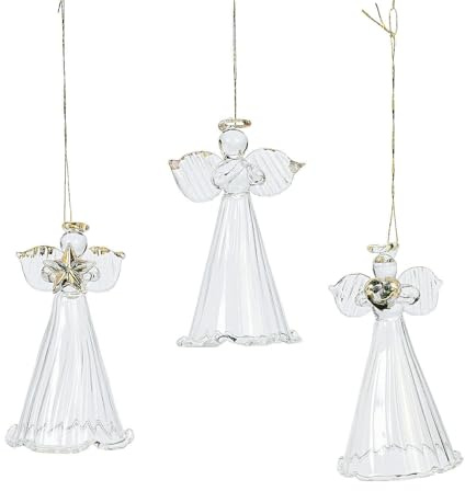 Spun Glass Angel Ornaments with Star/Heart/Praying Hands (Set of 12) Christmas Religious Decor