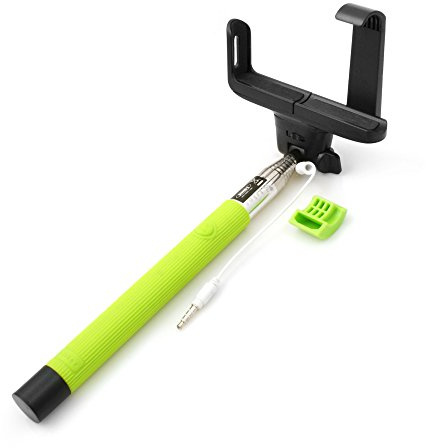 System-S universal selfiestick stång monopod selfiepod selfiestick teleskopstångshållare (ca 23,5–100 cm längd) med 3/4 skruv och adapter (ca 6–8,5 cm bred) för selfies med fjärrutlösning grön