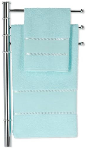 Casatessile Aida Coppia Asciugamani per Ricamo Set 2 Asciugamani Bagno Viso e Bidet - Verde Acqua