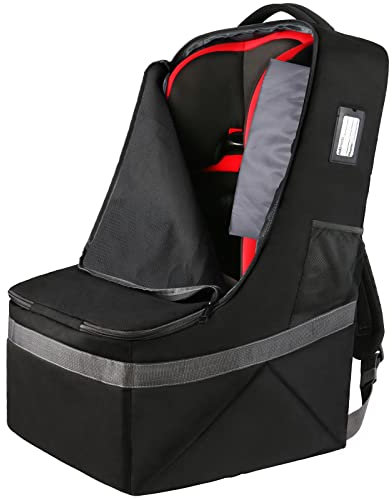 YOREPEK Bolsa de Viaje para Silla de Coche Infantil, Bolsa de Viaje para Coche con Bandolera y Correa de Sujeción para Viajar Mochila Funda de Asiento de Coche Impermeable Resistente Desgaste, Negro