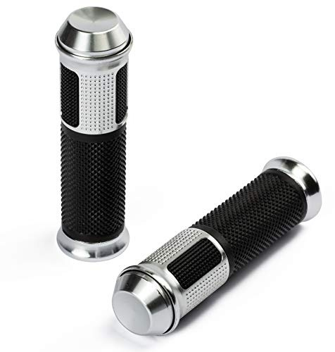 Coppia Manopole Custom Universali Moto Metallo Strada Racing 22mm Argento
