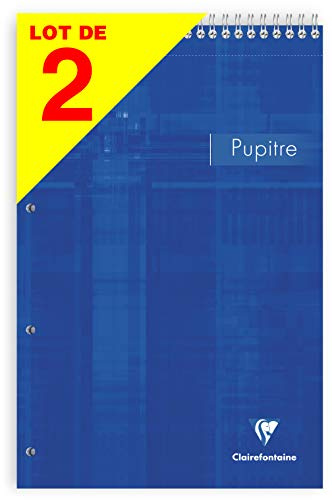 Clairefontaine 86152AMZC - Set mit 2 Spiralblöcken Pupitre, 80 Blatt, mikroperforiert, 4-fach gelocht, 21 x 31,8cm, 90g, kariert, 1 Set, farbig sortiert
