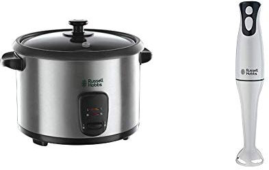 Russell Hobbs 19750 Rice Cooker and Steamer, 1.8 Litre, Silver & Hobbs Food Collection Hand Blender 22241, 200 W - White