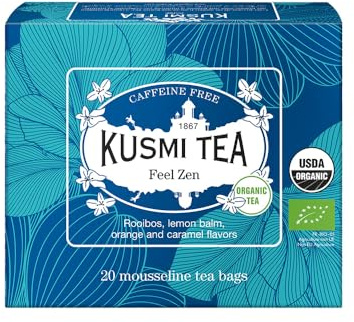 Kusmi Tea - Infusion Bio Feel Zen - Mélange de Plantes et Pomme, Saveur Orange-Caramel - Infusion Rooibos Bio sans Théine - Boîte de 20 sachets mousseline