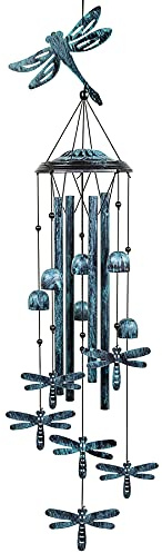 Monsiter QE Carillon éolien d'extérieur avec 4 Tubes en Aluminium – Crochet en Forme de Libellule en S, Cloches à Vent à Suspendre pour terrasse, Jardin, arrière-Cour ou Porche