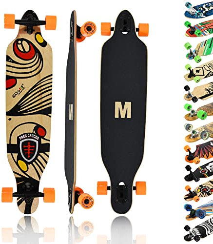 MAXOfit Longboard Tres Cruces No. 417 - Drop Through Board mit robustem Deck und mittelweichen Rollen - Drop Through Achsen und Cutouts für tieferen Schwerpunkt