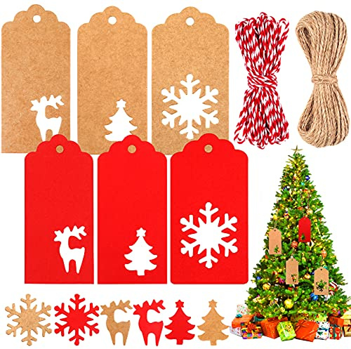 Geschenkanhänger Weihnachten, 120 Stück Geschenkanhänger Kraftpapier mit 20M Juteseil, Geschenk Anhänger, Etiketten zum Beschriften, Kraftpapier Anhänger für Geschenkverpackung Preisetiketten DIY