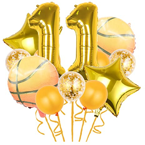 Chaungfu 12 Stück Basketball-Luftballons, Gold, 12 Stück Dekorationen für Basketball-Party, Geburtstag, Babyparty, Sport, Thema, Nummer 11, Familienspaß