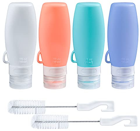 Webake Lot de 4 bouteille sauce flacons à vinaigrette en silicone de 90 ml avec brosse de nettoyage, sauce, condiments