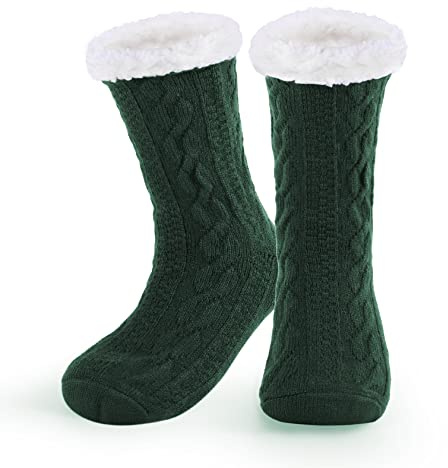 WYTartist Mens Slipper Socks with Grips Super Soft Warm Cozy Fuzzy Fleece-lined Winter Socks Home Socks (Twist Green)