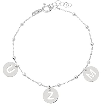 PlataJewels Pulsera con Inicial Mujer Plata de Ley 925, Pulsera de Bolitas Personalizadas con Letras a Elegir A-Z, Regalo para Mama, Hermana, Niña