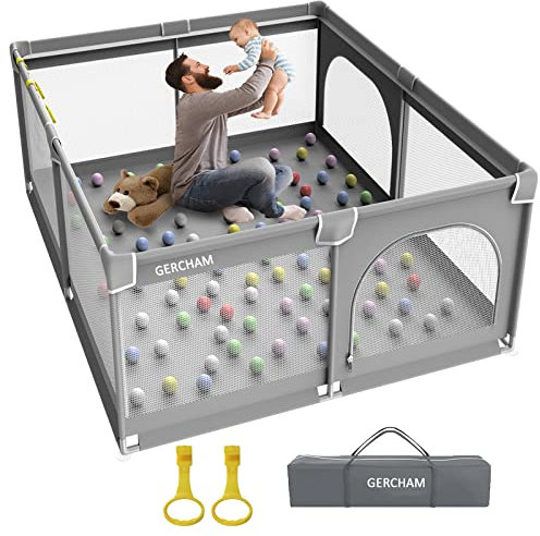 GERCHAM Laufstall Baby,Laufgitter Baby 150x180cm,XXL Laufstall Faltbar für Apartment mit Atmungsaktivem Netz und Saugnäpfen