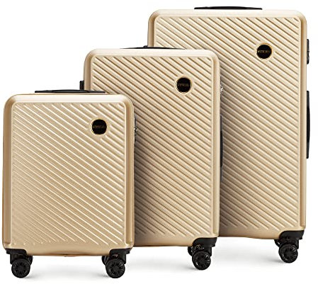 WITTCHEN Reisekoffer 3er Koffer-Set Rollkoffer Trolley Handgepäck Hartschale aus ABS mit 4 Zwilling-Rollen Zahlenschloss Teleskopgriff Circle Line Gold