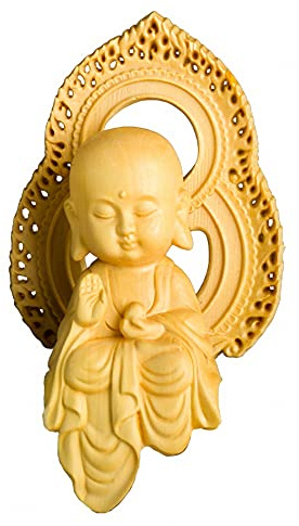 Desconocido Madera de boj Natural Tallada a Mano Avalokitesvara Ksitigarbha Mahasthamaprapta Boddhisattva Shakyamuni Amitabha Estatua de Buda (Estilo Q Ksitigarbha Boddhisattva)