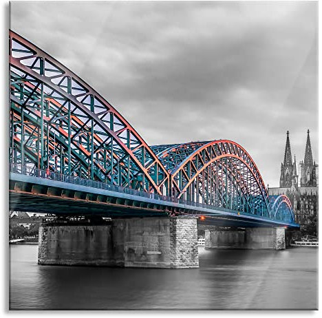 Pixxprint Glasbild, Wandbild auf Echtglas, Brücke Kölner Dom, 50x50 cm, inkl. Aufhängung und Abstandshalter