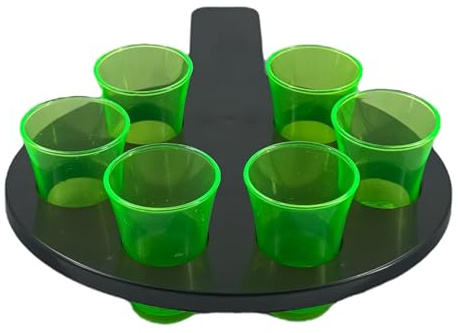 Chabrias 6 Hole Shot Glass Holder with Green Shot Glass Handle Bar, Black Paddel, Restaurant Paddle, Shot Glass Set, Shot Glasses, Novelty Shot Glasses, Vodka Glasses (Green)