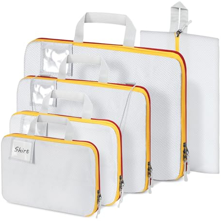 Kompressions-Verpackungswürfel, Set mit 5 Koffer-Organizer-Taschen für Gepäck, waschbare Reisetaschen, Organizer mit Etikettenhalter, ausziehbare Packwürfel, Gepäck-Organizer-Set