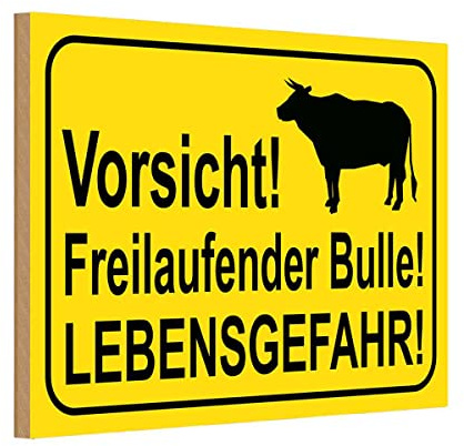 vianmo Holzschild 12x18 cm Vorsicht freilaufender Bulle Warnschild Hinweisschild Deko Geschenk Holz Schild