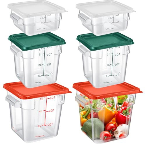 Tioncy Set di contenitori per alimenti con coperchio, quadrati, trasparenti, con manici in bilancia, per casa, ristorante, cucina, conservazione degli alimenti, impasto, marinatura della carne (6
