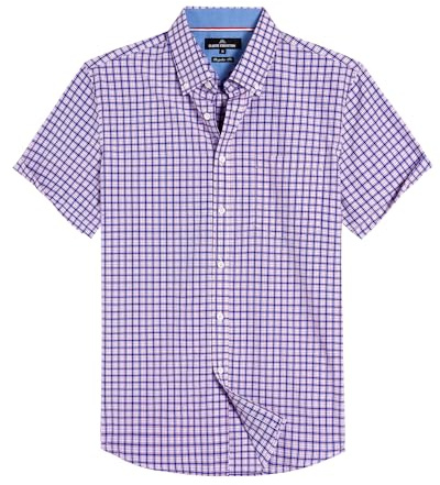 Alimens & Gentle Mens Plaid Short Sleeve Button Down Shirts Cotton Regular Fit Casual Gingham Shirts