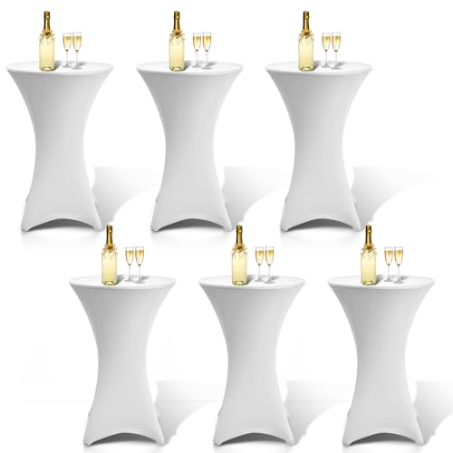Jopassy 6er-Set Stehtischhusse Stretch Ø70-75 cm Elegante,Verstärkung im Fußbereich, 40°C Maschinenwäsche, Stretch-Husse Weiß Hussen für Stehtische Tischhusse Bistrotisch