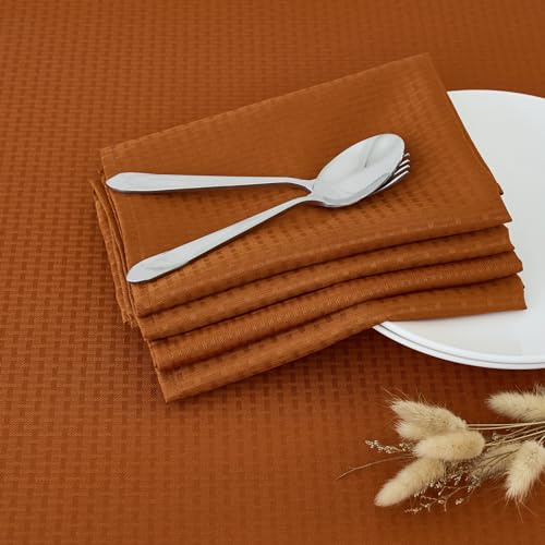 maxmill Fall Cloth Napkins 20 x 20 Inch Weaved Pattern Soft Comfortable and Luxury Serviette for Harvest Thanksgiving Family Dinners Weddings Parties and Banquets Set of 4 Pieces, Rust