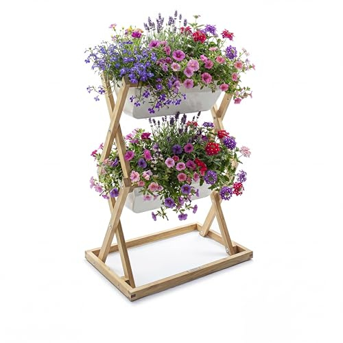 URBANATURE Vertikales Balkonbeet mit 2 Pflanzkästen, Holz Robinie | Premium Bewässerungssystem, Großer Wasserspeicher, V-förmige Pflanzkästen, Outdoor Kunststoff, Freistehender Sichtschutz