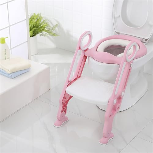 Homewell Kindertoilette Mit Treppen, Verstellbaren Und Klappbaren Kindertoilette Mit Weichen Pu -Kissen, Toilettensitze Für Kinder Für Jungen Und Mädchen Geeignet