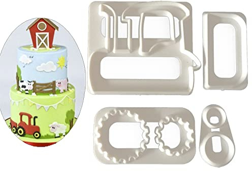 Keksform, niedlicher Traktor, Kuchenform, Gebäck, Fondant, für Kuchen, Cupcake, Dekoration, Küche, Backform, Fondant, Ausstechform-Set, Formen für Kuchendekoration, 4 Stück
