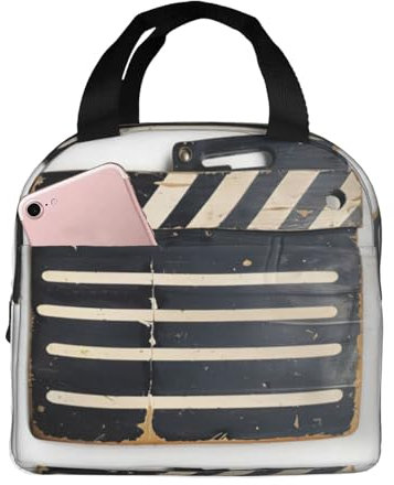 MyPiky Bolsa de almuerzo con estampado negro de película clásica, bolsa de almuerzo portátil, lonchera aislada para mujeres y hombres, trabajo, viajes
