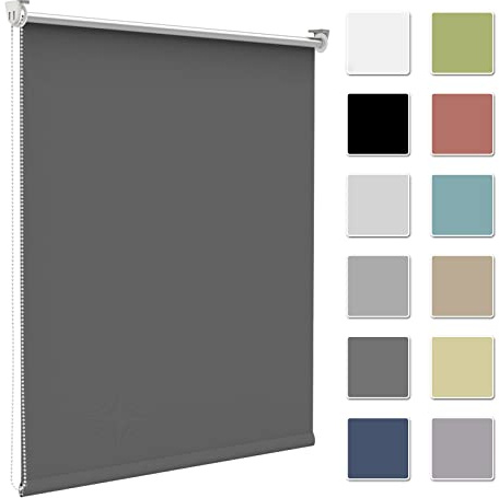 Verdunkelungsrollo Verdunklungsrollo ohne Bohren & mit Bohren,klemmfix thermorollo Verdunkelung Dunkelgrau 65x220cm(Stoffbreite 60cm) für Fenster innen Wandmontage Fensterrollo Klemmrollo