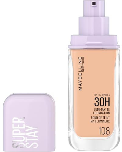 Maybelline New York Super Stay Lumi Matte Foundation, Langanhaltendes Make-up für 30H Halt, Mattes Finish mit Strahlkraft, Air-Flex Technologie für leichtes Tragegefühl, Nr. 108, 35ml