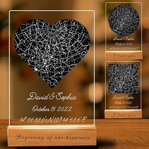 Custom Star Map Plaque, Personalized Star Constellation Chart Night Light, first date map, Our First Date plaque, Birthday Gift, where we met map (5 Size: 6-16)